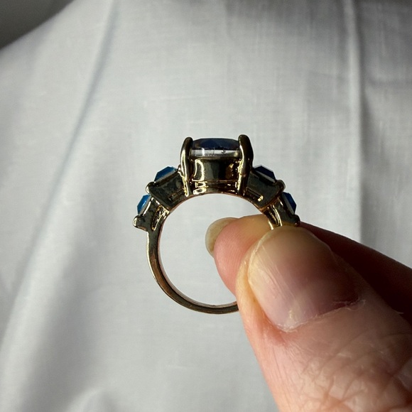 Gold Plated Rainbow/Blue Crystal Ring Sz 8 - Picture 3 of 4